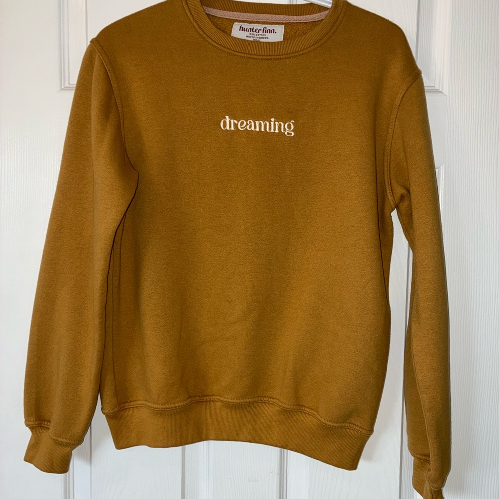 Hunter Finn Dreaming Embroidered 100% Cotton Crewneck Mustard Yellow S